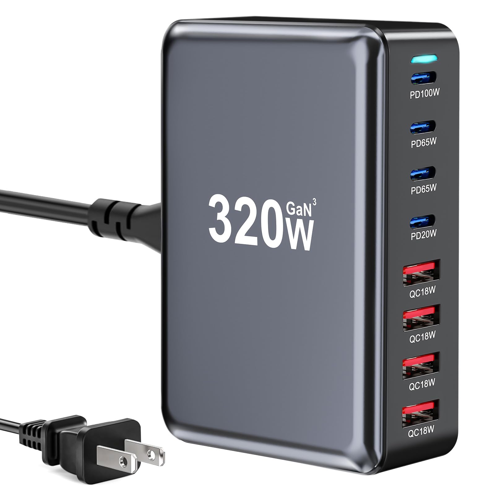500W USB C Fast Charger Block, Multi-port USB Charging Station, GaN Ⅲ Double 100W PD PPS Port Fast Charging Station for Multiple Devices,Laptop Wall Charger Compatible with MacBook, iPhone 17,iPad etc