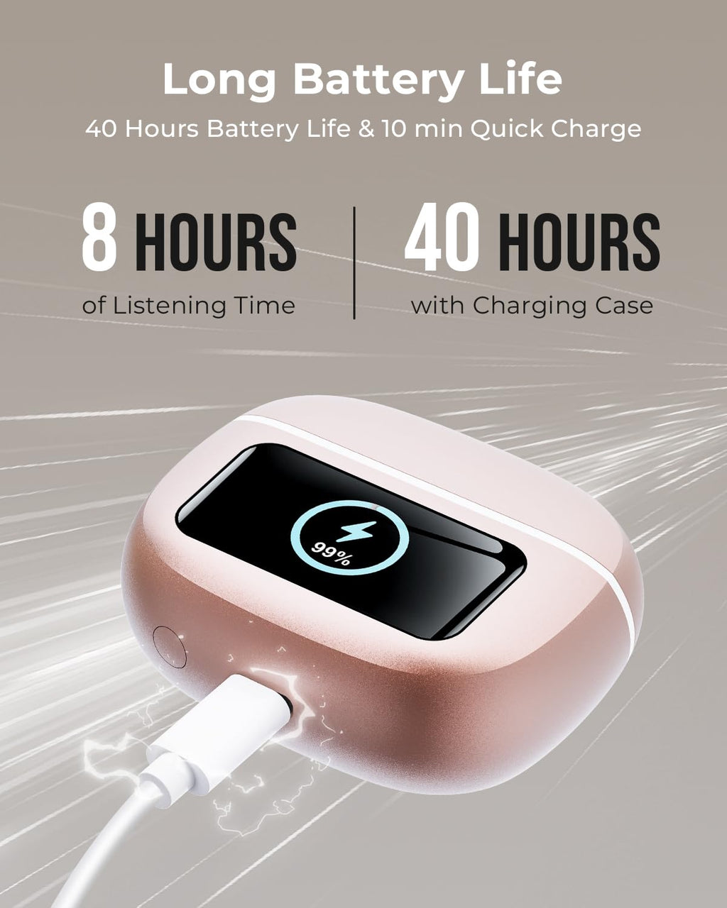 Bucephalus Wireless Earbuds with ENC Noise Cancelling, Bluetooth 5.4 Ear Buds, 48H Playtime & Bass Stereo Sound for Sports/Working, Compatible with iPhone/Android, Pad - Ivory White