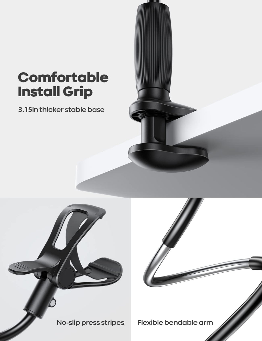 Lamicall Gooseneck Phone Holder for Bed - [Upgraded Stable Clip] for Desk, Headboard, Bed, Bedside, Table, Flexible Gooseneck Long Arm Stand, Overhead Cell Phone Clamp Mount, Gift for All 4-7” Device