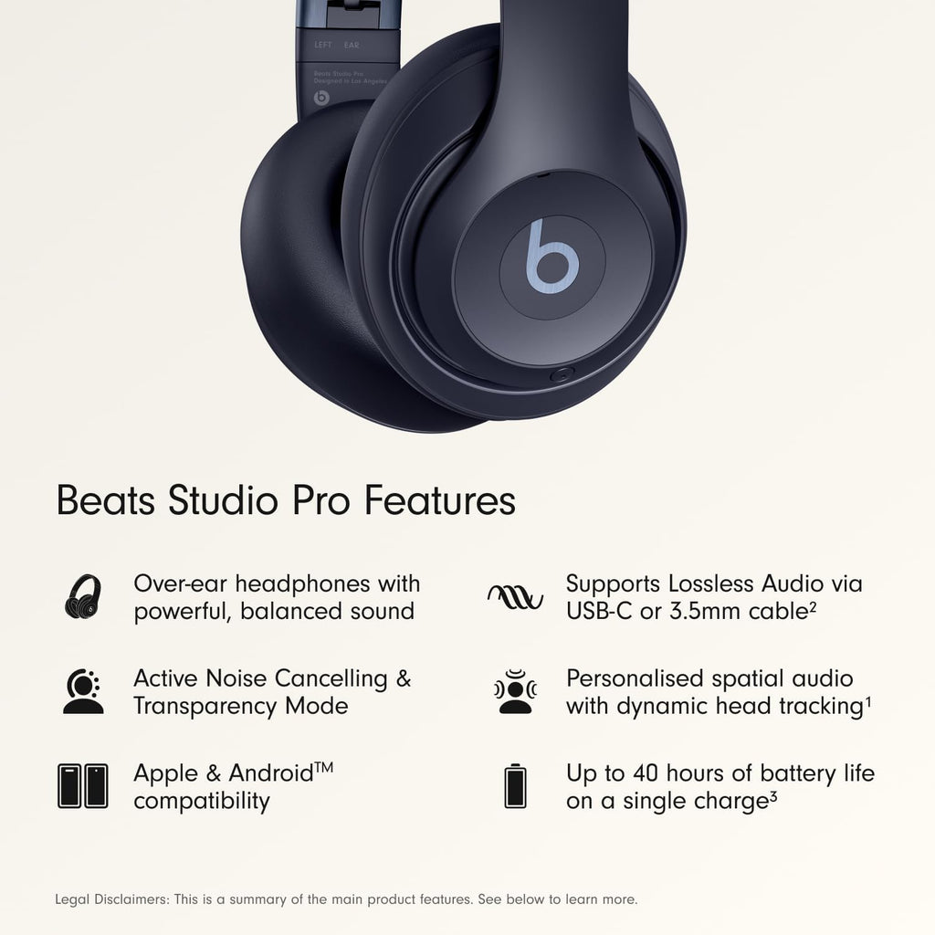 Beats Studio Pro Premium Wireless Over-Ear Headphones- Up to 40-Hour Battery Life, Active Noise Cancelling, Great for Travel & Commuting, USB-C Lossless Audio, Apple & Android Compatible - Sandstone