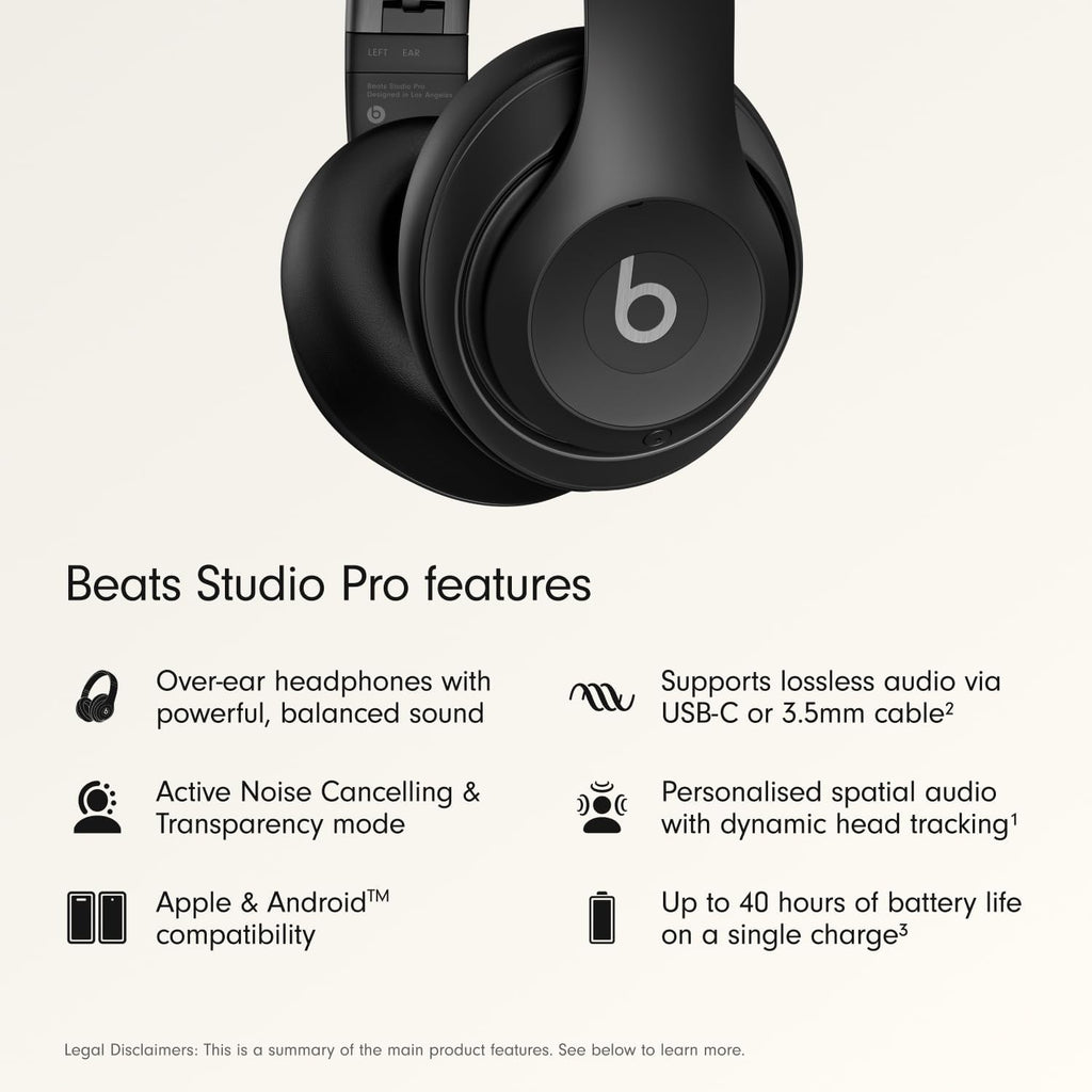 Beats Studio Pro Premium Wireless Over-Ear Headphones- Up to 40-Hour Battery Life, Active Noise Cancelling, Great for Travel & Commuting, USB-C Lossless Audio, Apple & Android Compatible - Sandstone