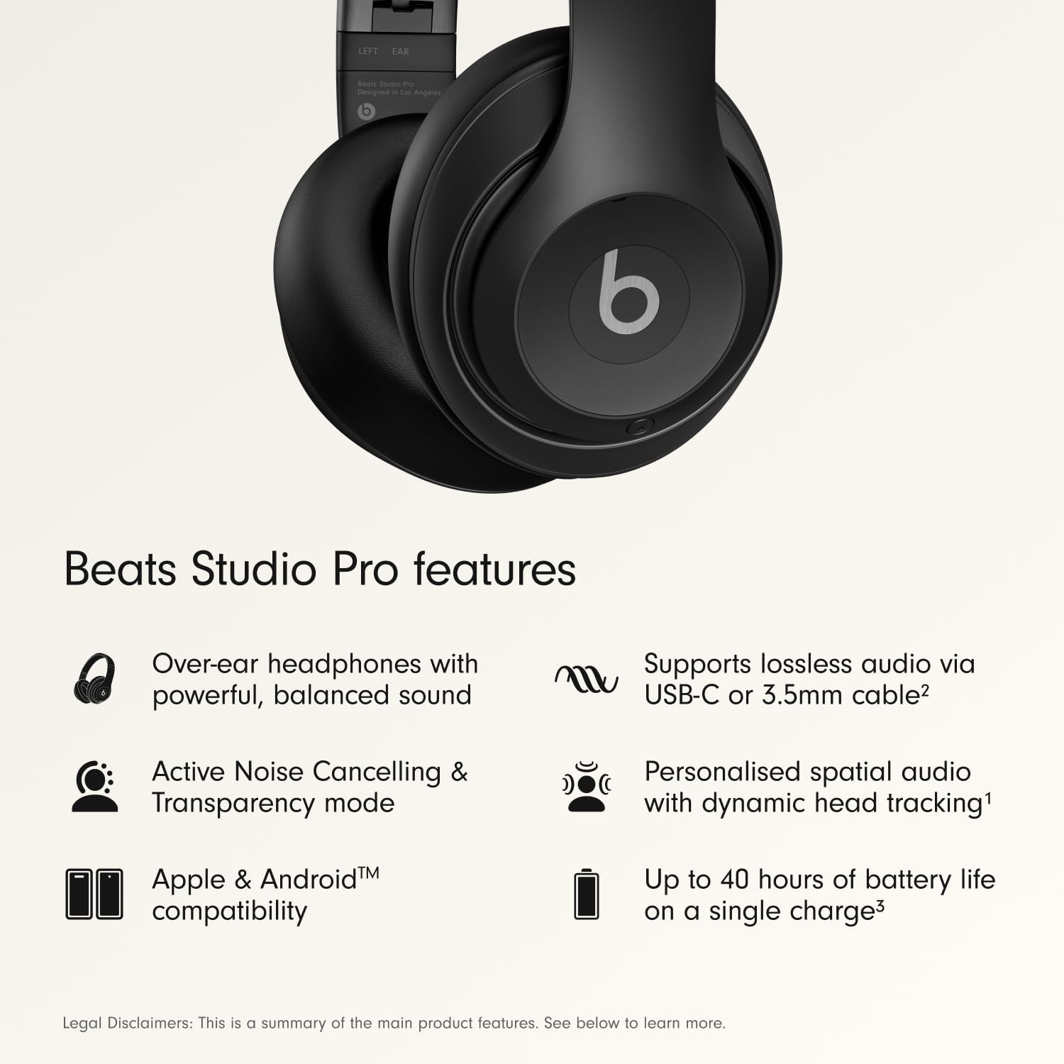 Beats Studio Pro Premium Wireless Over-Ear Headphones- Up to 40-Hour Battery Life, Active Noise Cancelling, Great for Travel & Commuting, USB-C Lossless Audio, Apple & Android Compatible - Sandstone