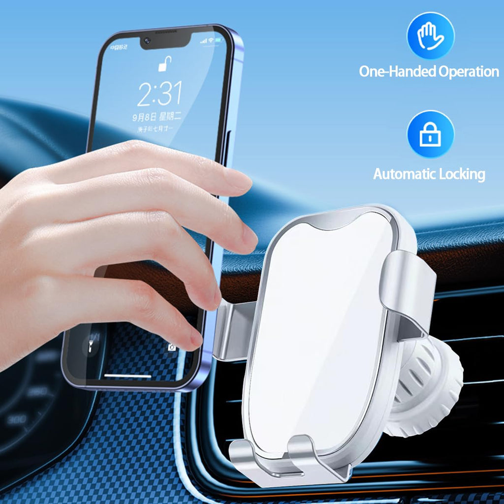 Car Air Vent Phone Holder, 360° Rotatable Stable Vehicle Cellphone Mount with Metal Hook Clip, Handsfree Automotive Air Vent Mobile Phone Mount, Universal for Most Smartphones (Textured)