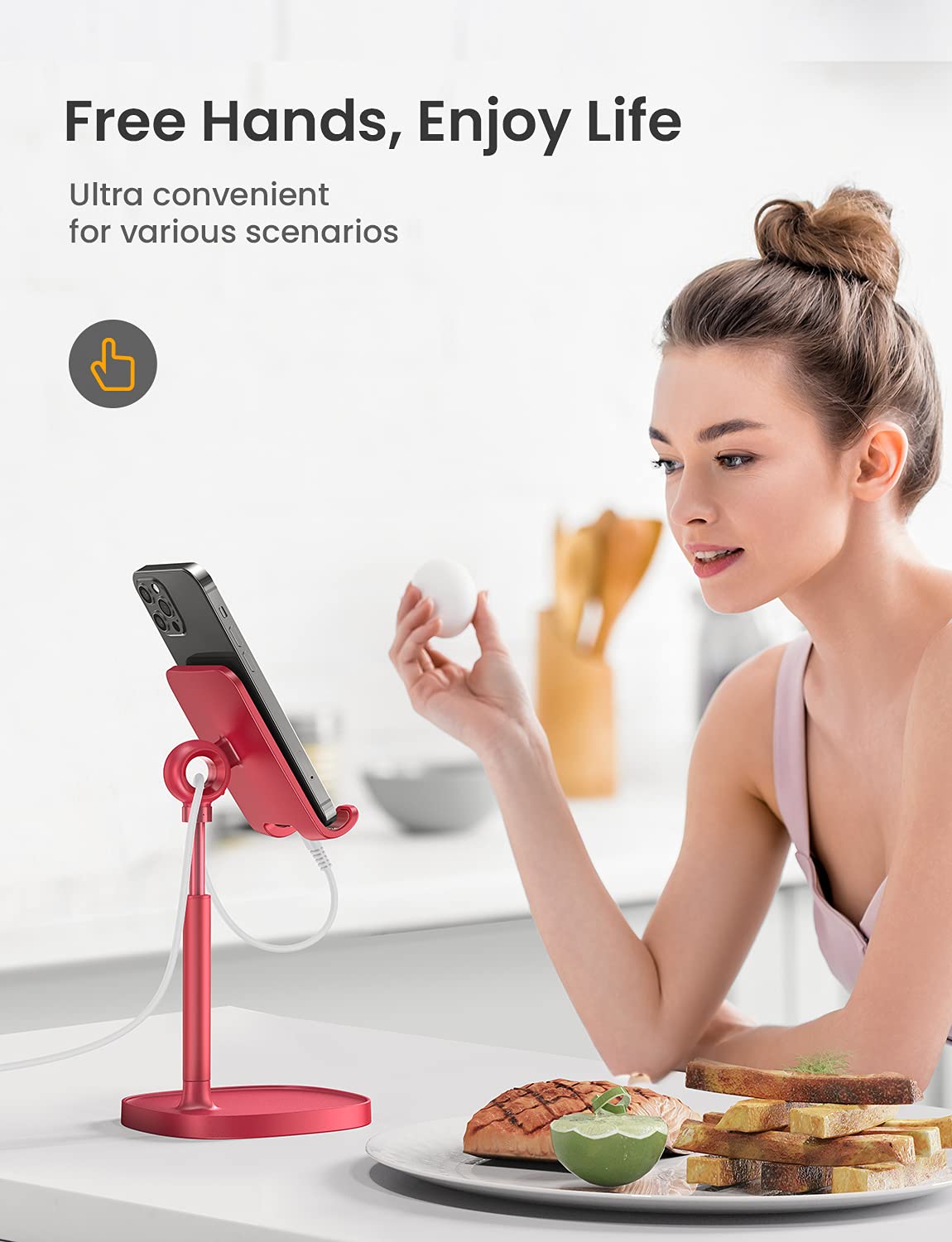LISEN Cell Phone Stand Phone Holder for Desk Office Decor, Office Desk Accessories Women PC Gaming Essentials iPhone Stand Gadgets Men Gift for Father Fit OtterBox Case Switch iPad Air Tablet 4-10 in