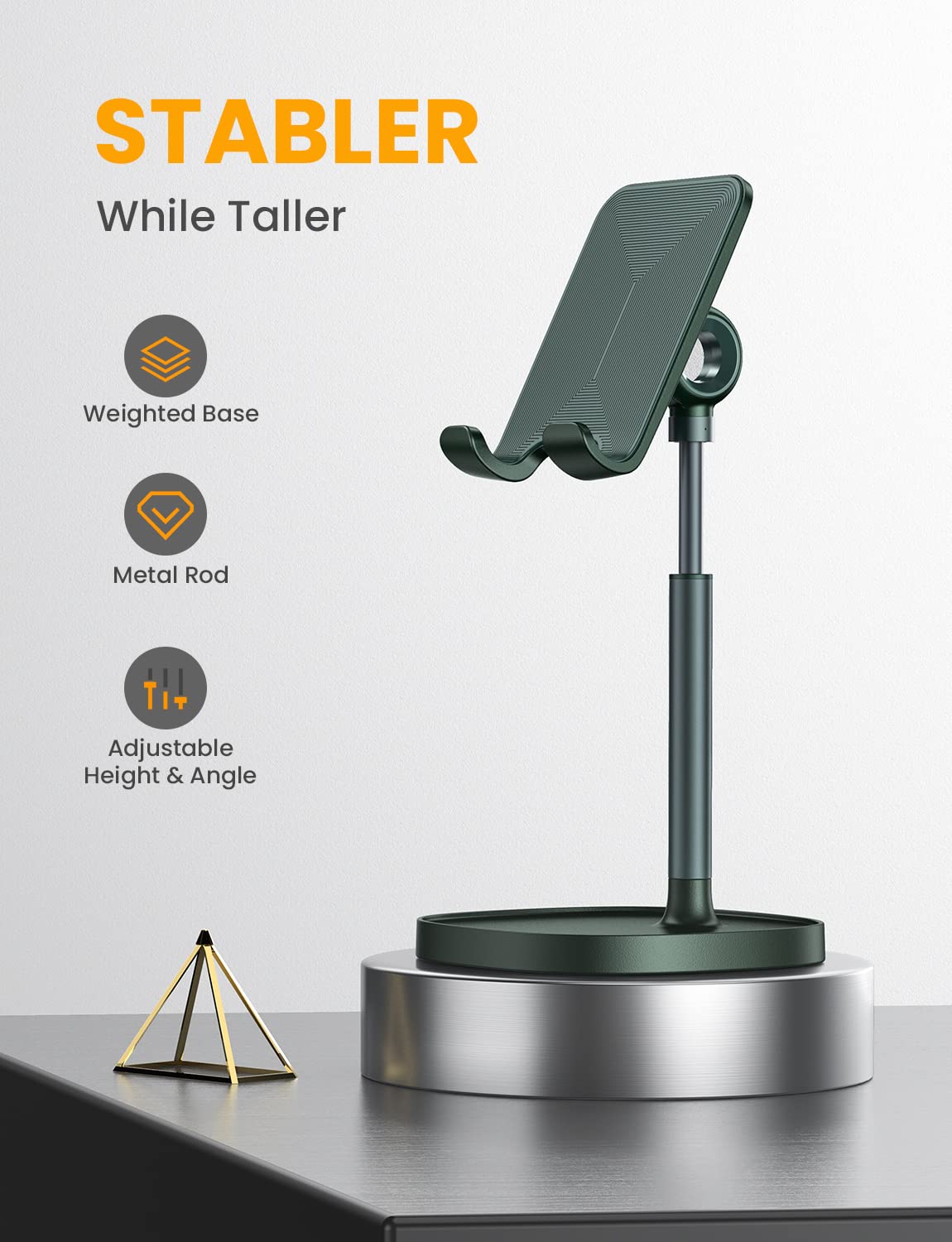 LISEN Cell Phone Stand Phone Holder for Desk Office Decor, Office Desk Accessories Women PC Gaming Essentials iPhone Stand Gadgets Men Gift for Father Fit OtterBox Case Switch iPad Air Tablet 4-10 in