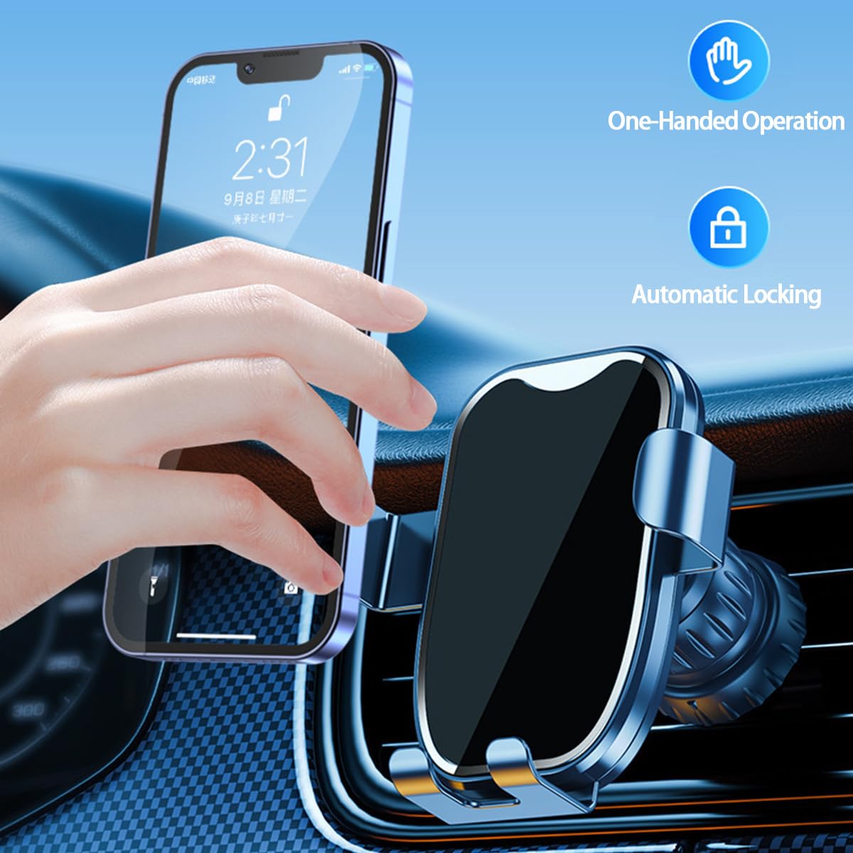 Car Air Vent Phone Holder, 360° Rotatable Stable Vehicle Cellphone Mount with Metal Hook Clip, Handsfree Automotive Air Vent Mobile Phone Mount, Universal for Most Smartphones (Textured)