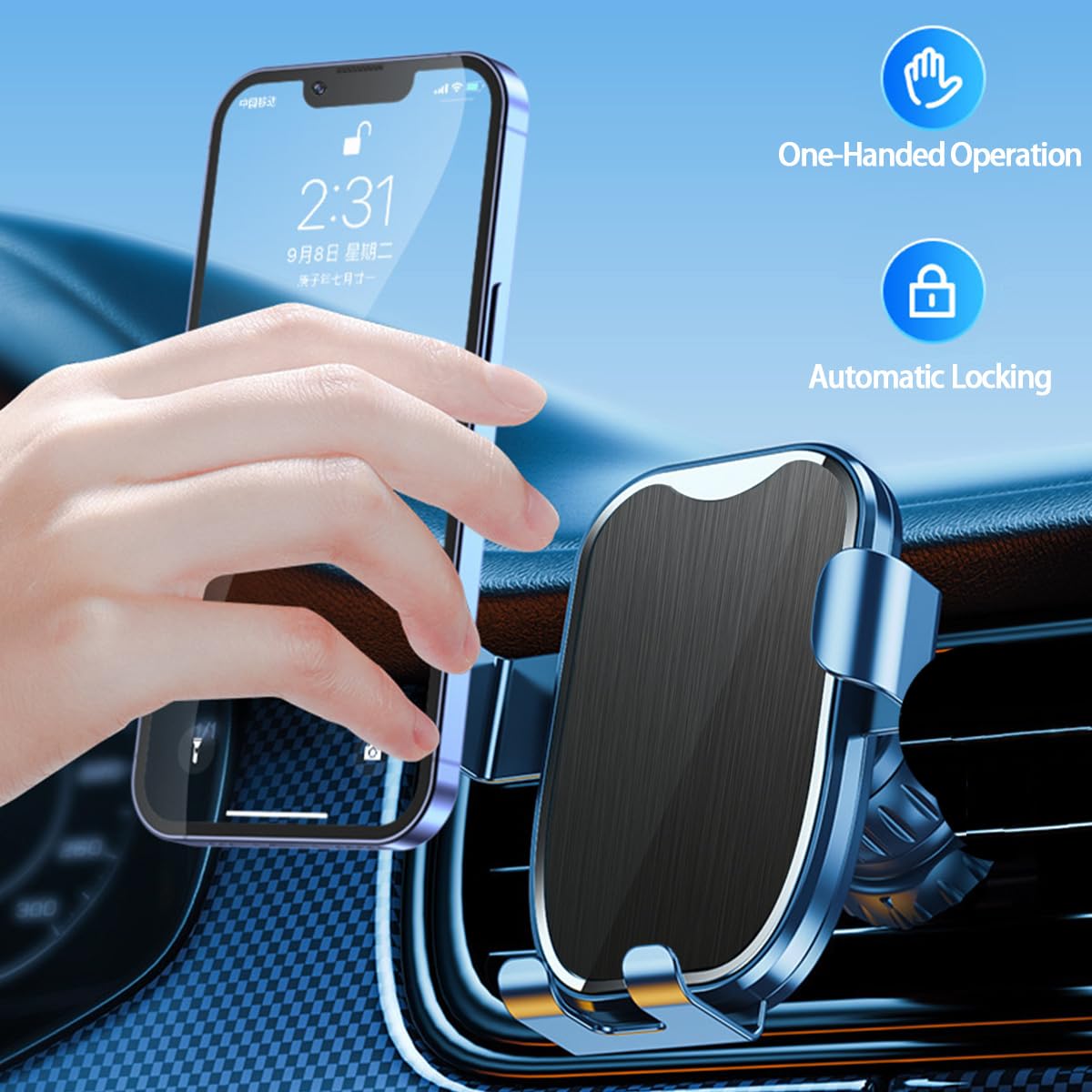 Car Air Vent Phone Holder, 360° Rotatable Stable Vehicle Cellphone Mount with Metal Hook Clip, Handsfree Automotive Air Vent Mobile Phone Mount, Universal for Most Smartphones (Textured)