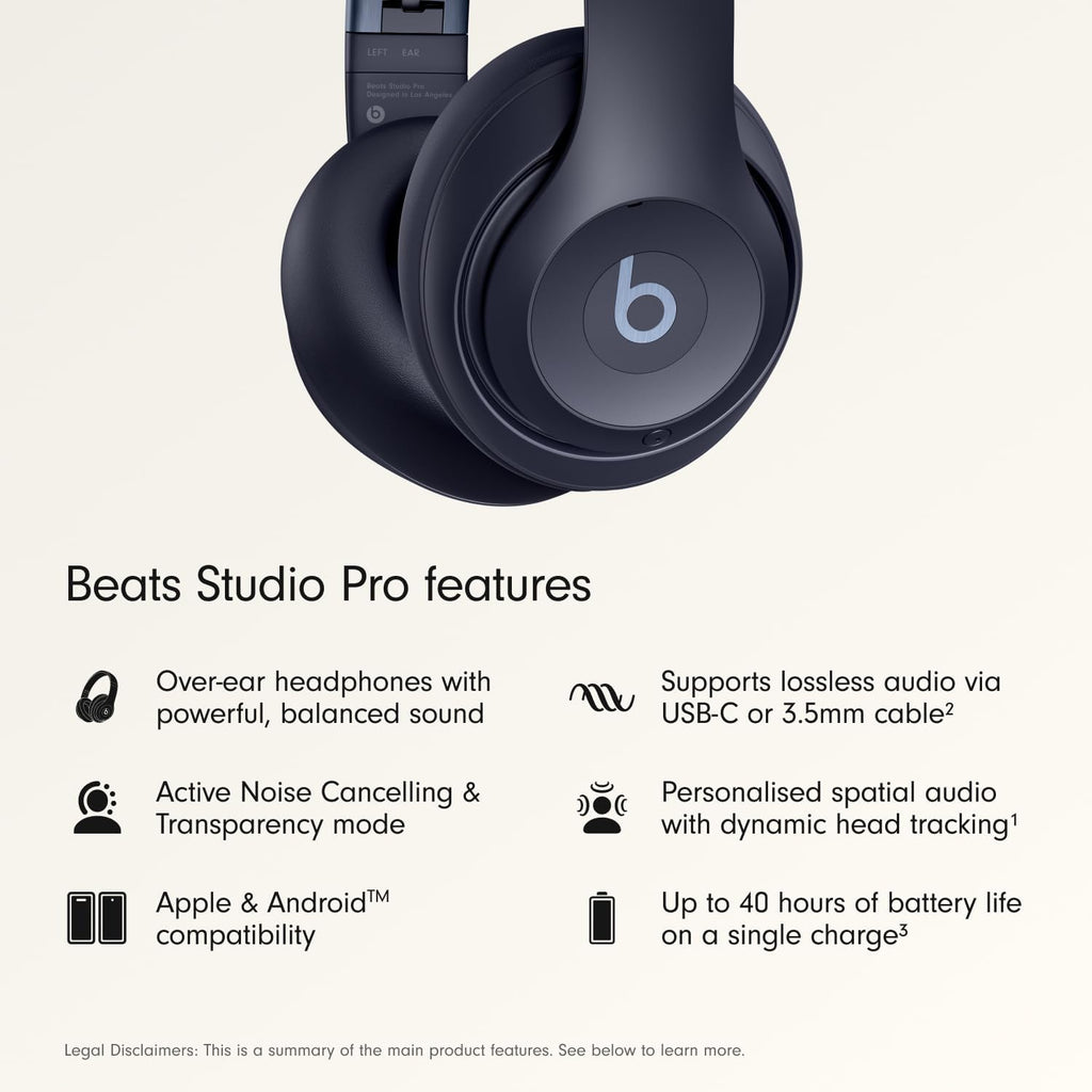 Beats Studio Pro Premium Wireless Over-Ear Headphones- Up to 40-Hour Battery Life, Active Noise Cancelling, Great for Travel & Commuting, USB-C Lossless Audio, Apple & Android Compatible - Sandstone