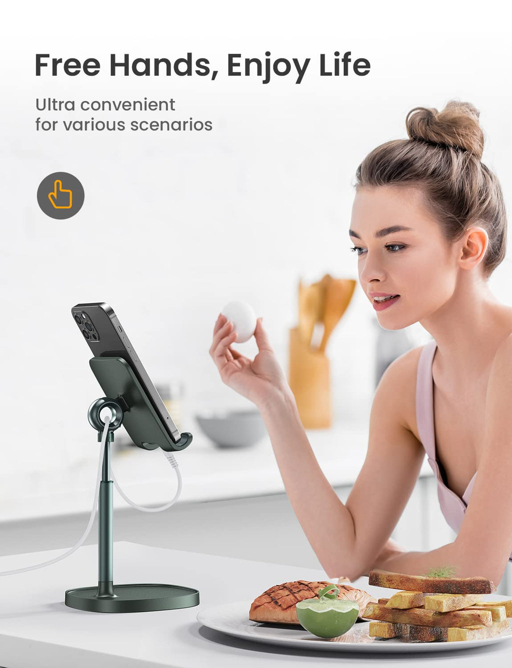 LISEN Cell Phone Stand Phone Holder for Desk Office Decor, Office Desk Accessories Women PC Gaming Essentials iPhone Stand Gadgets Men Gift for Father Fit OtterBox Case Switch iPad Air Tablet 4-10 in