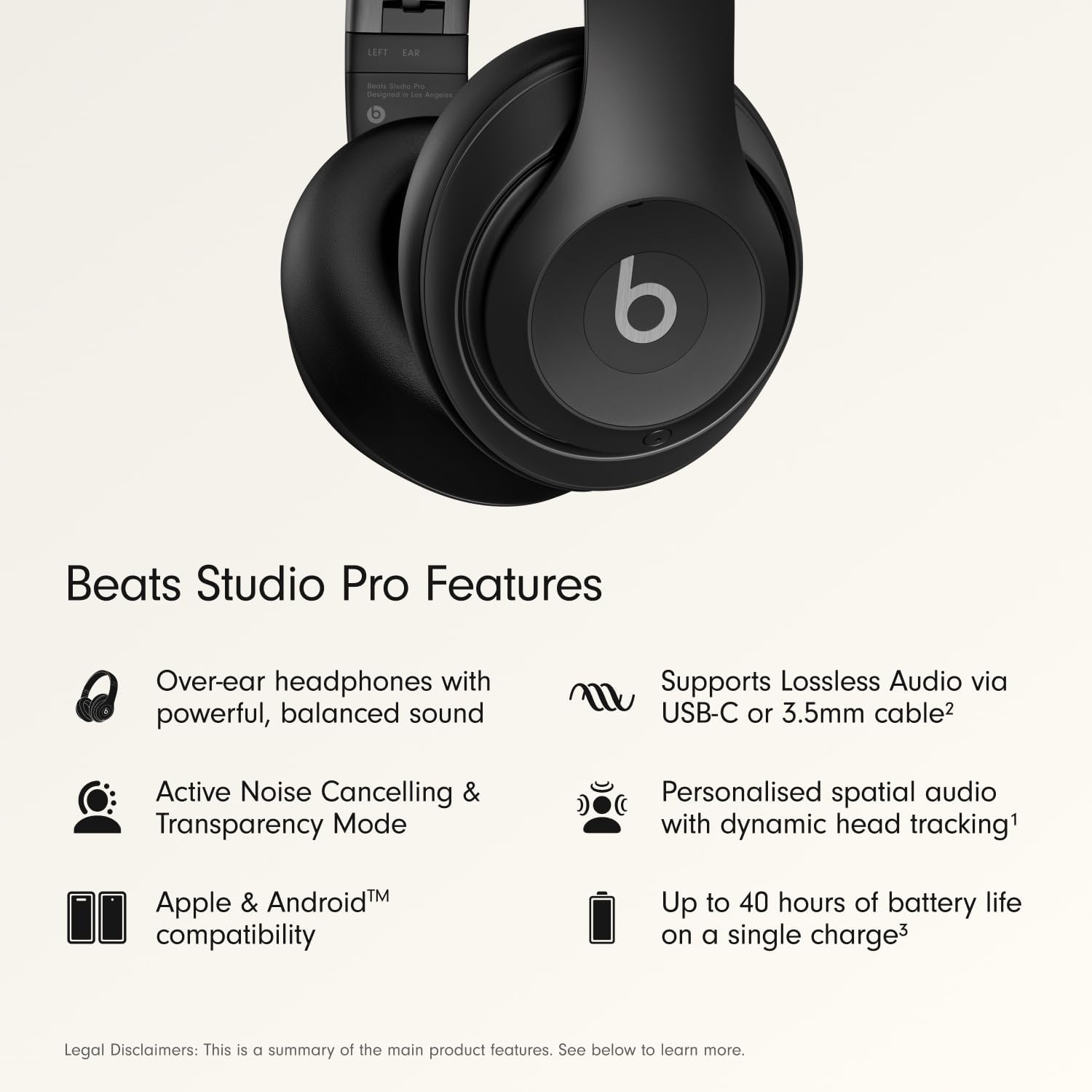 Beats Studio Pro Premium Wireless Over-Ear Headphones- Up to 40-Hour Battery Life, Active Noise Cancelling, Great for Travel & Commuting, USB-C Lossless Audio, Apple & Android Compatible - Sandstone