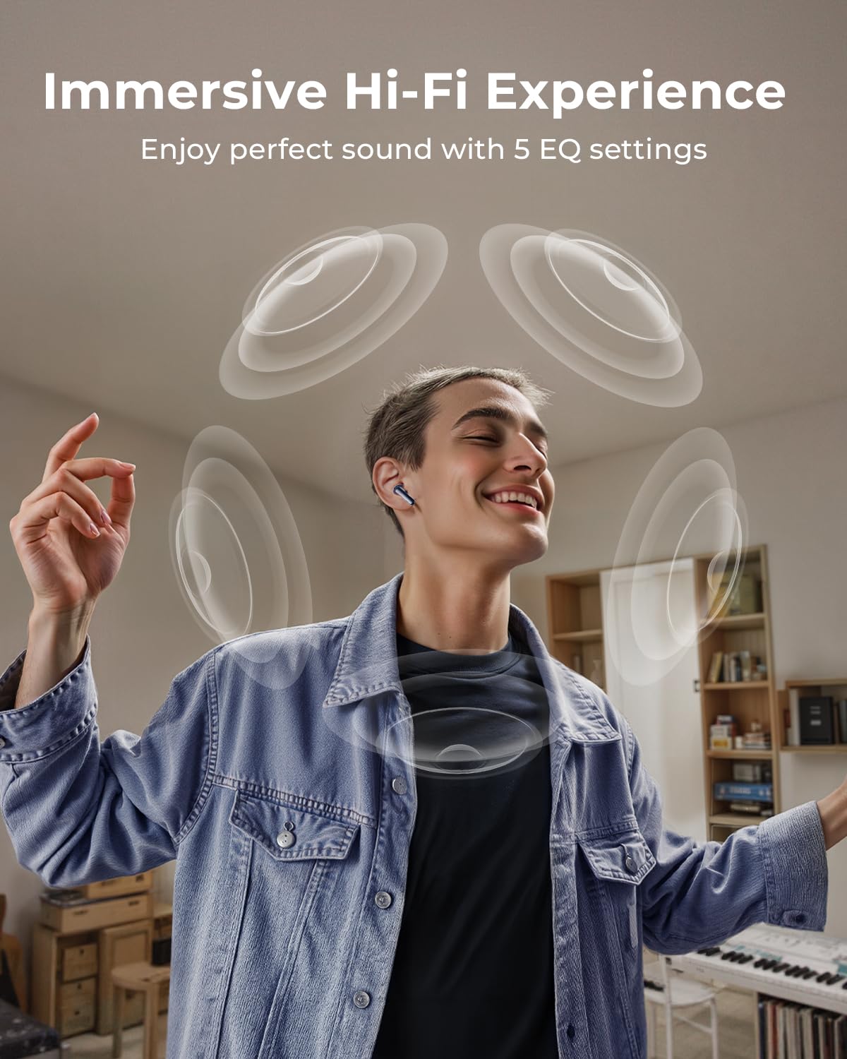Bucephalus Wireless Earbuds with ENC Noise Cancelling, Bluetooth 5.4 Ear Buds, 48H Playtime & Bass Stereo Sound for Sports/Working, Compatible with iPhone/Android, Pad - Ivory White
