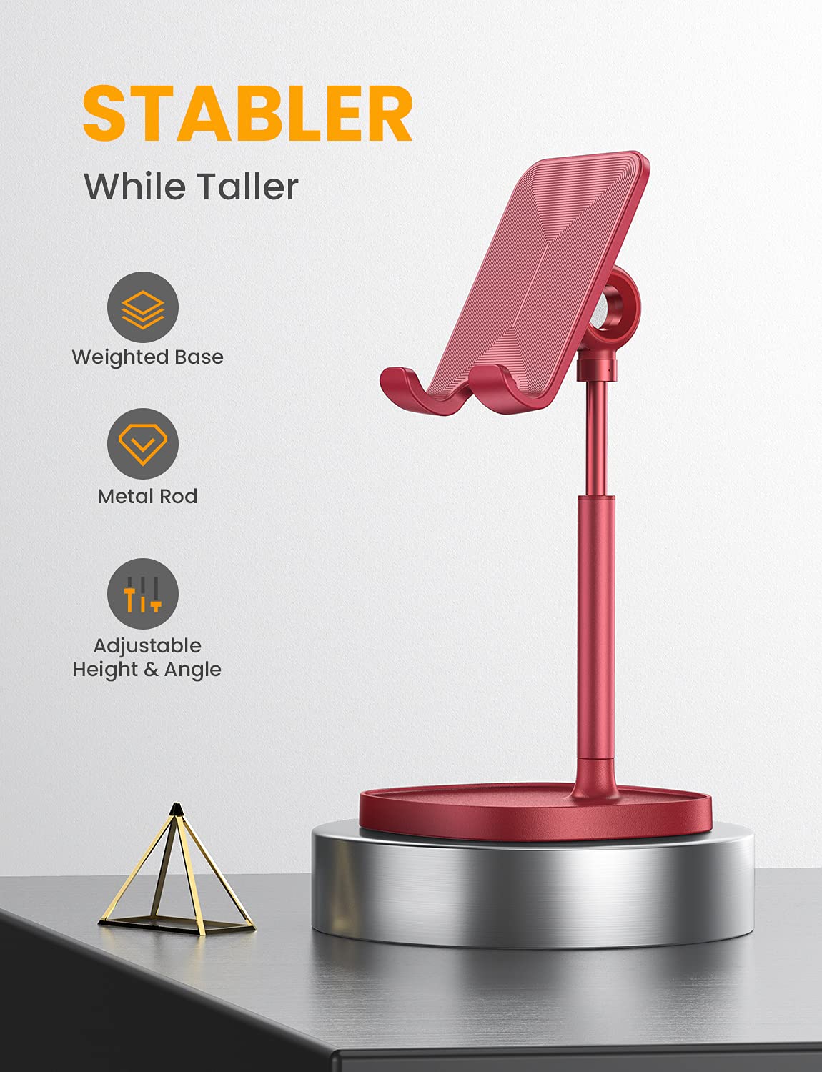 LISEN Cell Phone Stand Phone Holder for Desk Office Decor, Office Desk Accessories Women PC Gaming Essentials iPhone Stand Gadgets Men Gift for Father Fit OtterBox Case Switch iPad Air Tablet 4-10 in