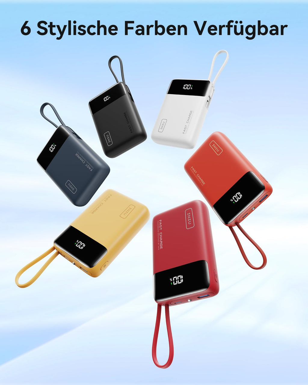 INIU 20000mAh Power Bank, Small 45W PD Fast Charging Portable Charger with Built-in USB C Cable, Flight-Safe Travel External Phone Battery Pack for iPhone 17 Pro Max Samsung S26 iPad etc, Black