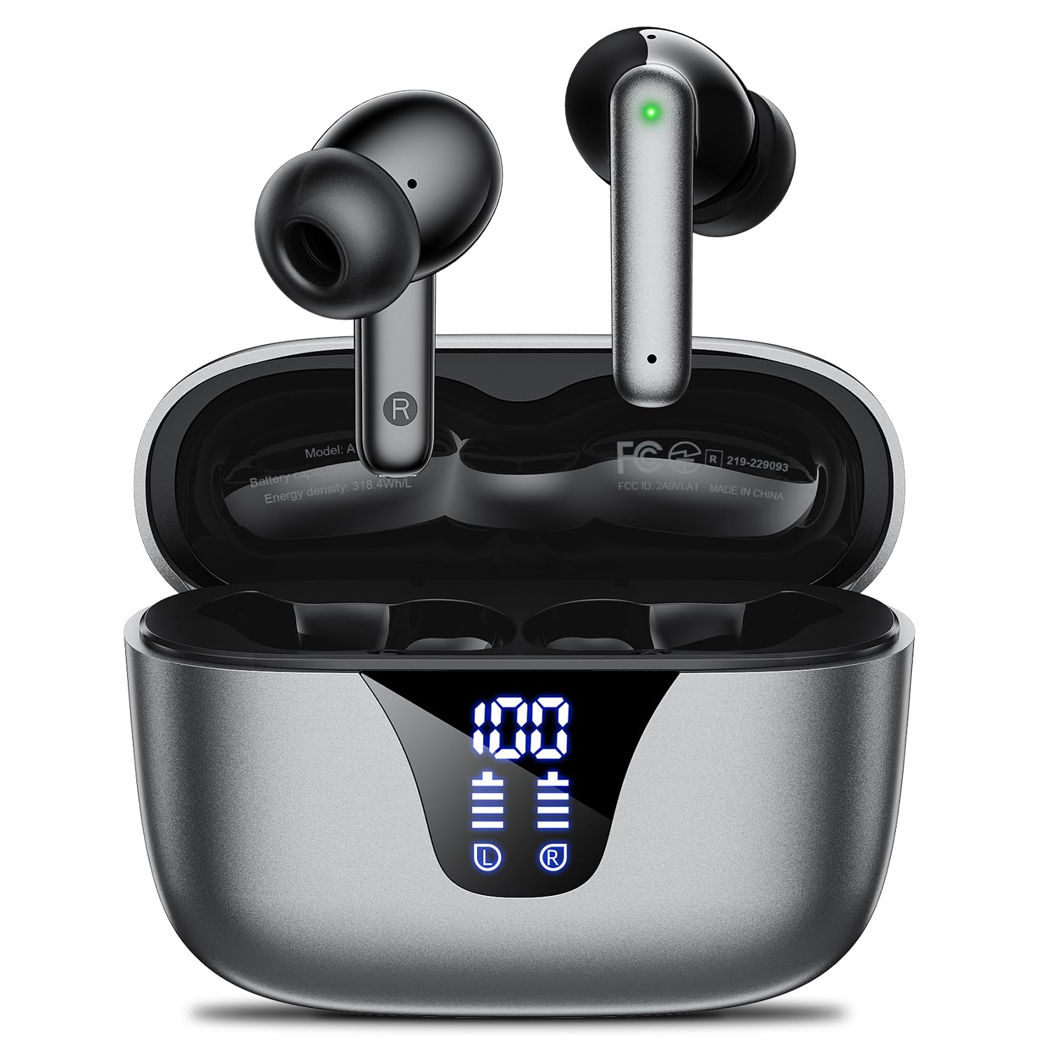 Wireless Earbuds Bluetooth Headphones, 50H Playtime Ear Buds with Mic, LED Digital Display Charging Case, IPX7 Waterproof, Deep Bass Stereo, in-Ear Earphone for iPhone Andriod Phone - Greige