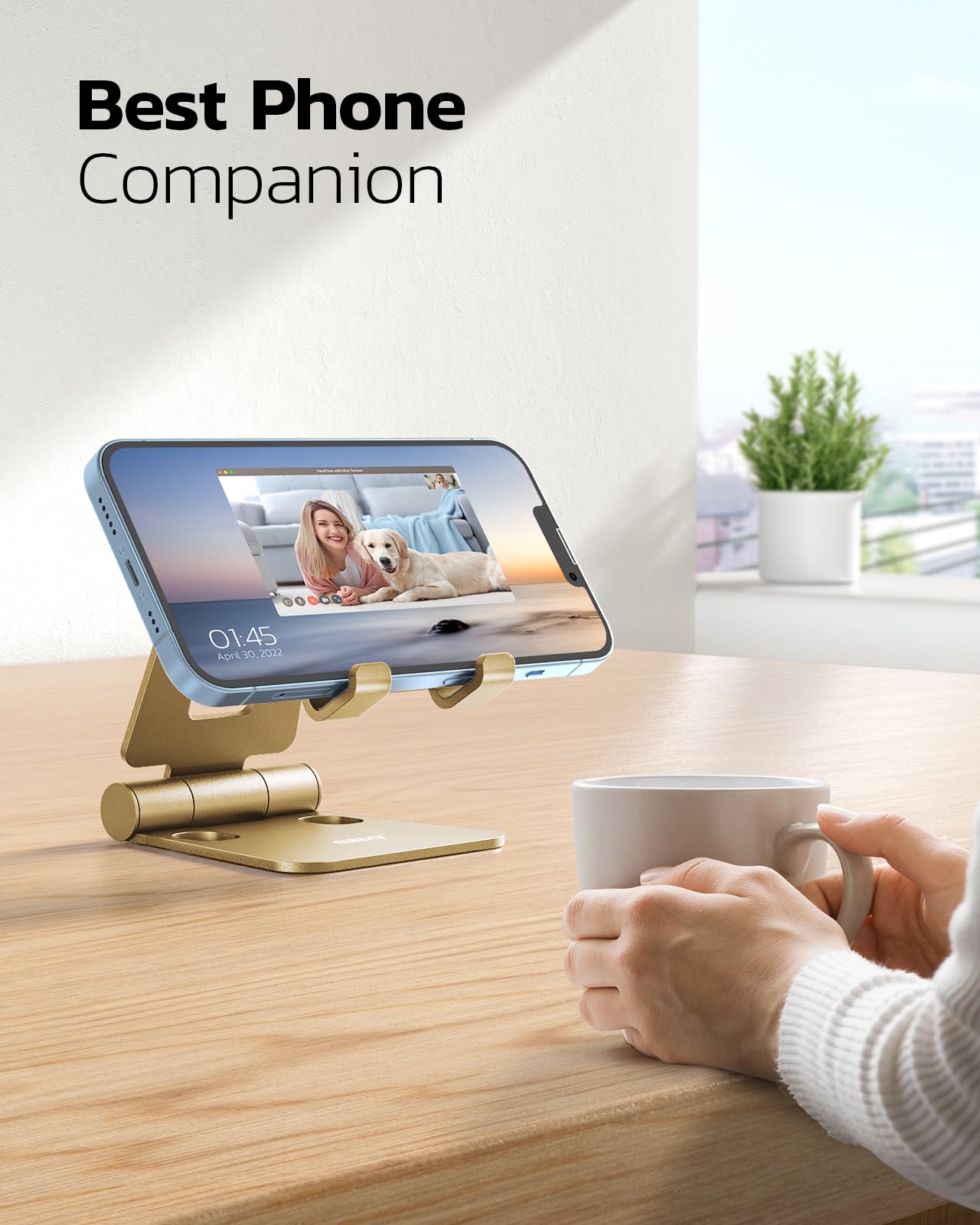 Nulaxy Dual Folding Cell Phone Stand, Fully Adjustable Foldable Desktop Phone Holder Cradle Dock Compatible with iPhone 17 16 15 14 13 12 11 Pro Max Xs Xr X 8, Nintendo Switch, All Phones
