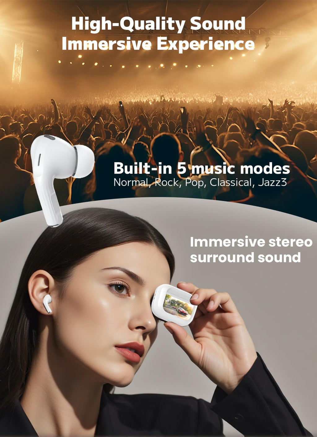 Bucephalus Wireless Earbuds with ENC Noise Cancelling, Bluetooth 5.4 Ear Buds, 48H Playtime & Bass Stereo Sound for Sports/Working, Compatible with iPhone/Android, Pad - Ivory White