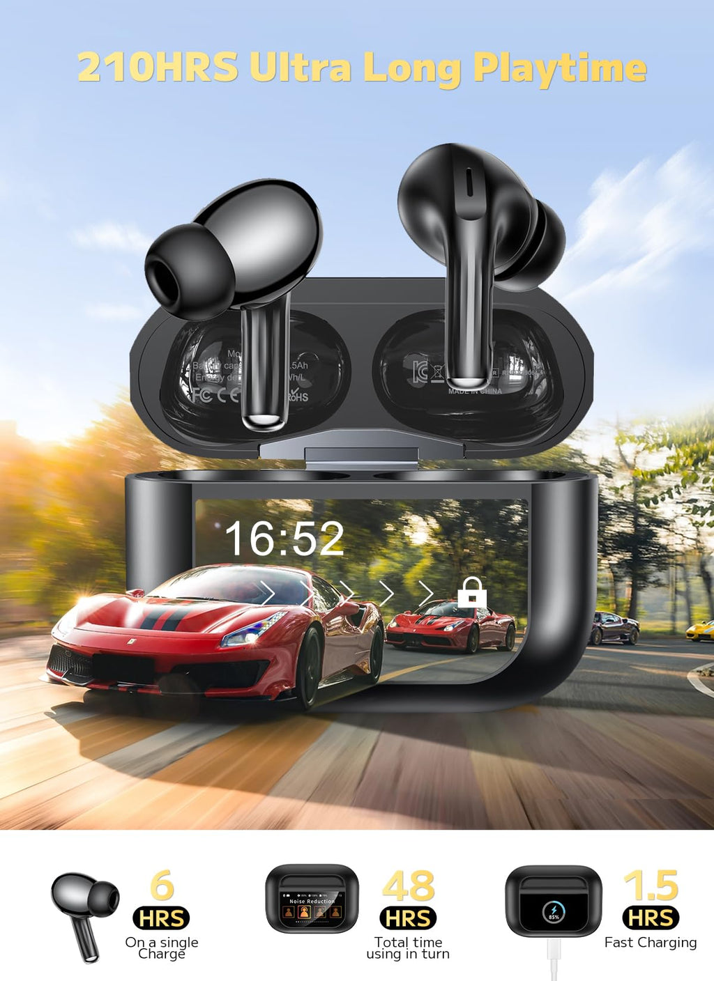 Bucephalus Wireless Earbuds with ENC Noise Cancelling, Bluetooth 5.4 Ear Buds, 48H Playtime & Bass Stereo Sound for Sports/Working, Compatible with iPhone/Android, Pad - Ivory White