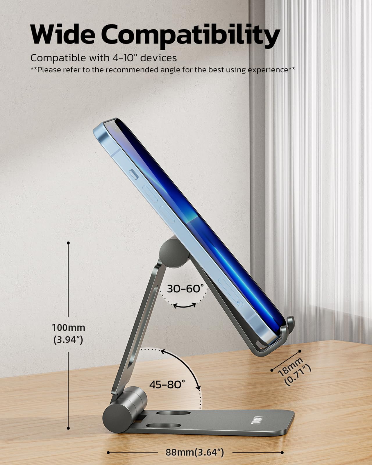 Nulaxy Dual Folding Cell Phone Stand, Fully Adjustable Foldable Desktop Phone Holder Cradle Dock Compatible with iPhone 17 16 15 14 13 12 11 Pro Max Xs Xr X 8, Nintendo Switch, All Phones