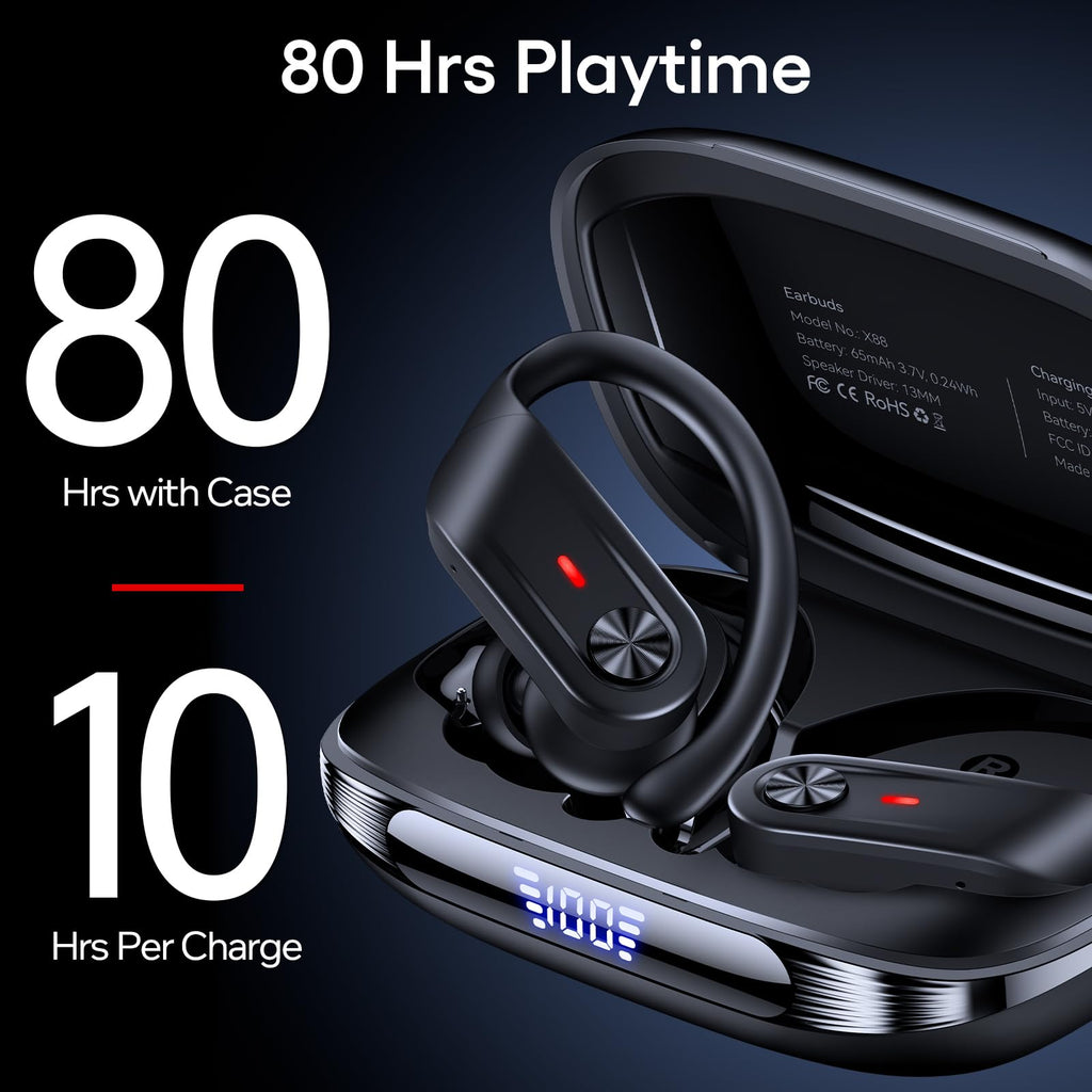 Hybrid Active Noise Cancelling Wireless Ear Buds 80 Hrs Playtime Hi-Res Stereo Quality Bluetooth Earbuds with Transparency Mode Headphones Bluetooth Earhooks ANC Earphones for Work Sports Travel