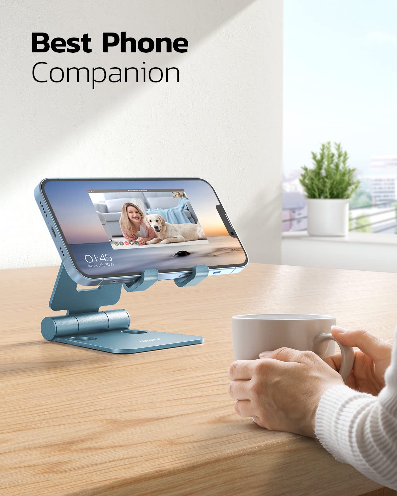Nulaxy Dual Folding Cell Phone Stand, Fully Adjustable Foldable Desktop Phone Holder Cradle Dock Compatible with iPhone 17 16 15 14 13 12 11 Pro Max Xs Xr X 8, Nintendo Switch, All Phones