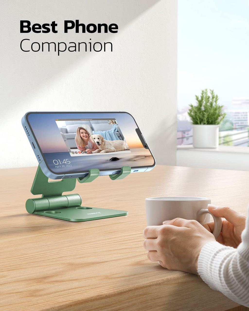 Nulaxy Dual Folding Cell Phone Stand, Fully Adjustable Foldable Desktop Phone Holder Cradle Dock Compatible with iPhone 17 16 15 14 13 12 11 Pro Max Xs Xr X 8, Nintendo Switch, All Phones