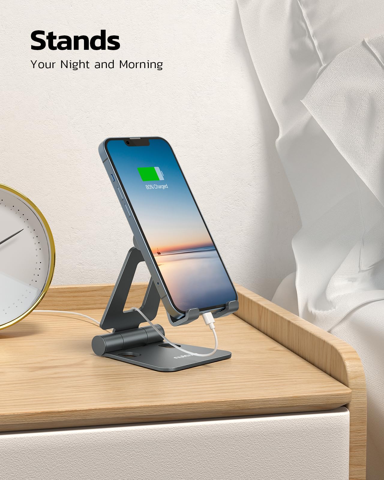 Nulaxy Dual Folding Cell Phone Stand, Fully Adjustable Foldable Desktop Phone Holder Cradle Dock Compatible with iPhone 17 16 15 14 13 12 11 Pro Max Xs Xr X 8, Nintendo Switch, All Phones