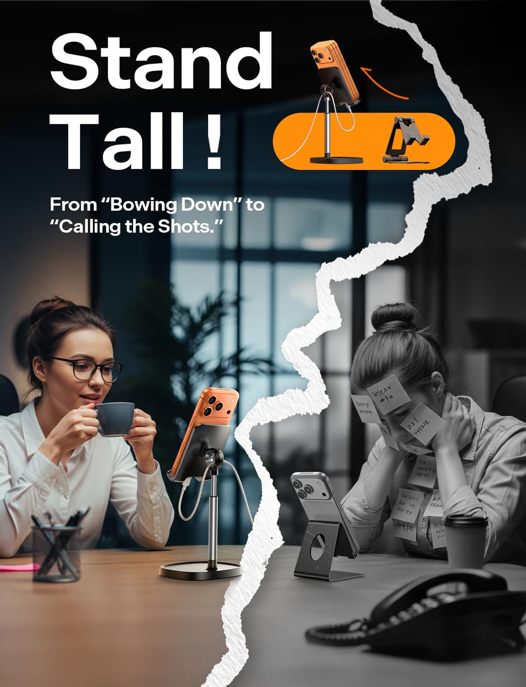 LISEN Cell Phone Stand Phone Holder for Desk Office Decor, Office Desk Accessories Women PC Gaming Essentials iPhone Stand Gadgets Men Gift for Father Fit OtterBox Case Switch iPad Air Tablet 4-10 in