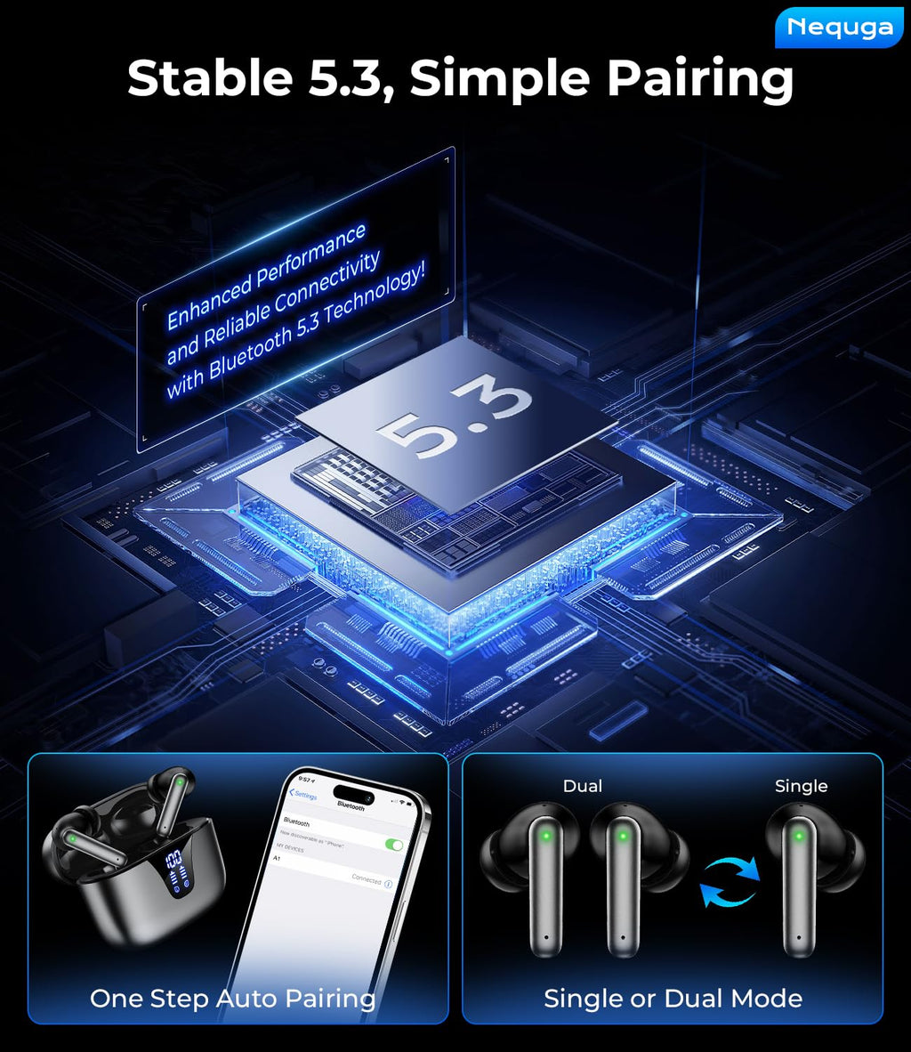 Wireless Earbuds Bluetooth Headphones, 50H Playtime Ear Buds with Mic, LED Digital Display Charging Case, IPX7 Waterproof, Deep Bass Stereo, in-Ear Earphone for iPhone Andriod Phone - Greige
