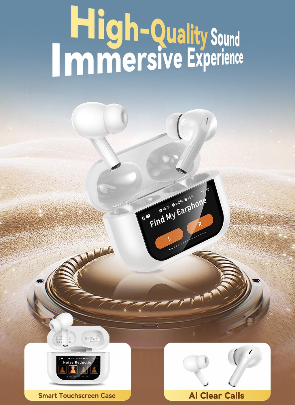 Bucephalus Wireless Earbuds with ENC Noise Cancelling, Bluetooth 5.4 Ear Buds, 48H Playtime & Bass Stereo Sound for Sports/Working, Compatible with iPhone/Android, Pad - Ivory White