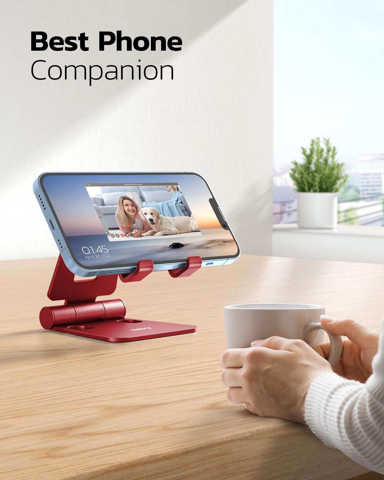 Nulaxy Dual Folding Cell Phone Stand, Fully Adjustable Foldable Desktop Phone Holder Cradle Dock Compatible with iPhone 17 16 15 14 13 12 11 Pro Max Xs Xr X 8, Nintendo Switch, All Phones