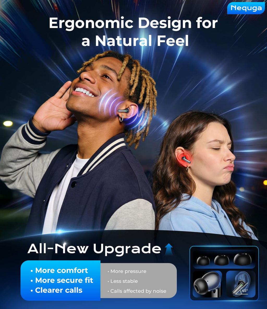 Wireless Earbuds Bluetooth Headphones, 50H Playtime Ear Buds with Mic, LED Digital Display Charging Case, IPX7 Waterproof, Deep Bass Stereo, in-Ear Earphone for iPhone Andriod Phone - Greige