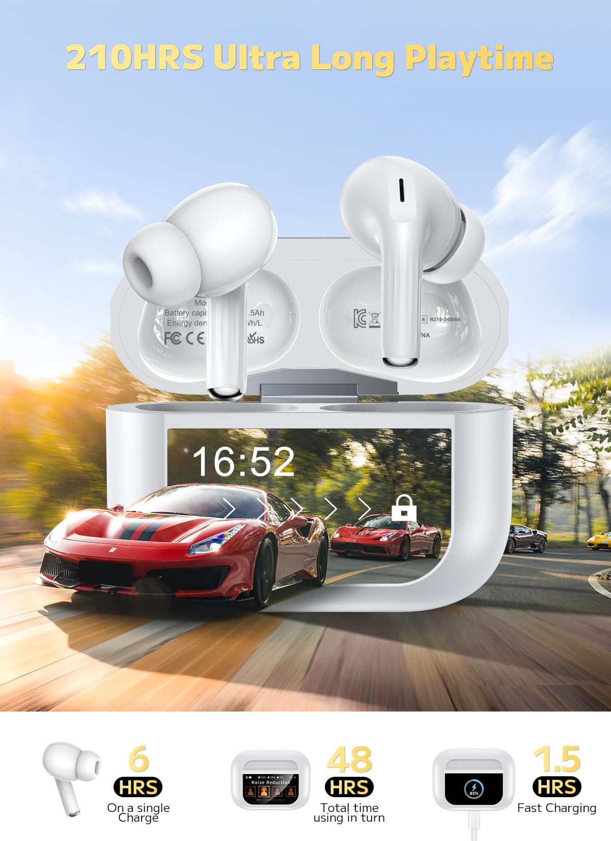 Bucephalus Wireless Earbuds with ENC Noise Cancelling, Bluetooth 5.4 Ear Buds, 48H Playtime & Bass Stereo Sound for Sports/Working, Compatible with iPhone/Android, Pad - Ivory White