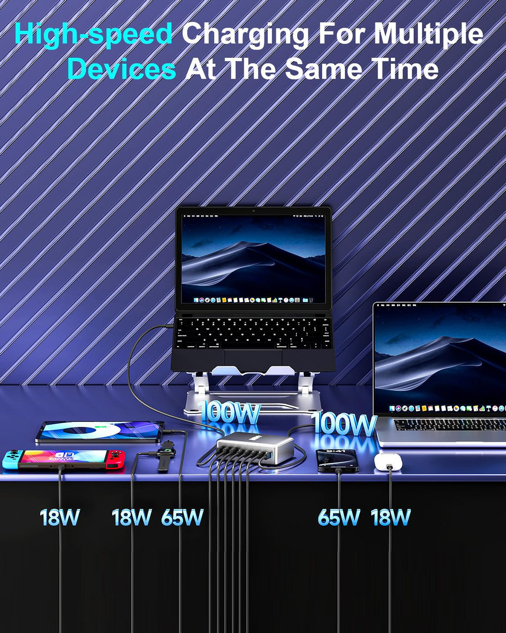 500W USB C Fast Charger Block, Multi-port USB Charging Station, GaN Ⅲ Double 100W PD PPS Port Fast Charging Station for Multiple Devices,Laptop Wall Charger Compatible with MacBook, iPhone 17,iPad etc