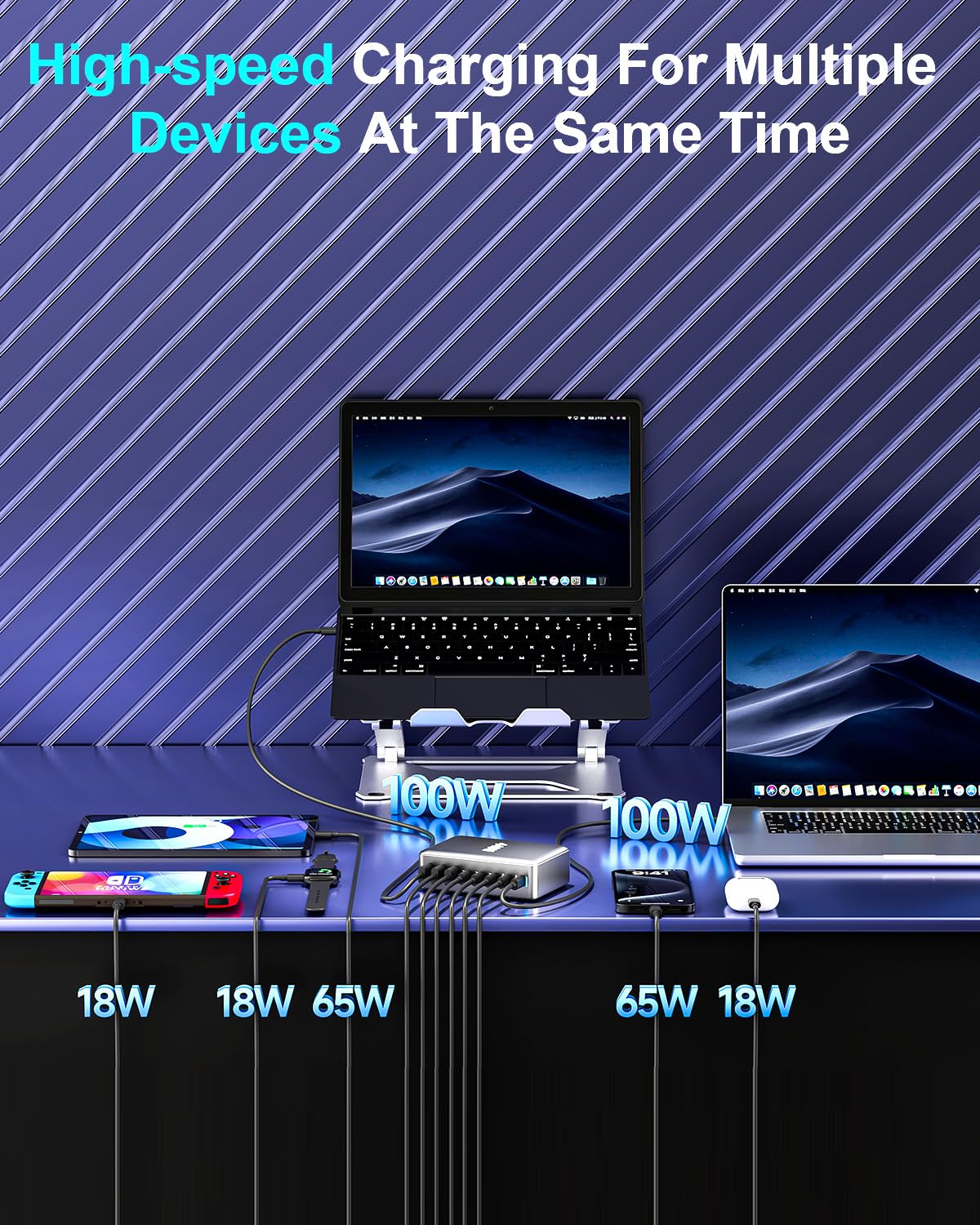 500W USB C Fast Charger Block, Multi-port USB Charging Station, GaN Ⅲ Double 100W PD PPS Port Fast Charging Station for Multiple Devices,Laptop Wall Charger Compatible with MacBook, iPhone 17,iPad etc