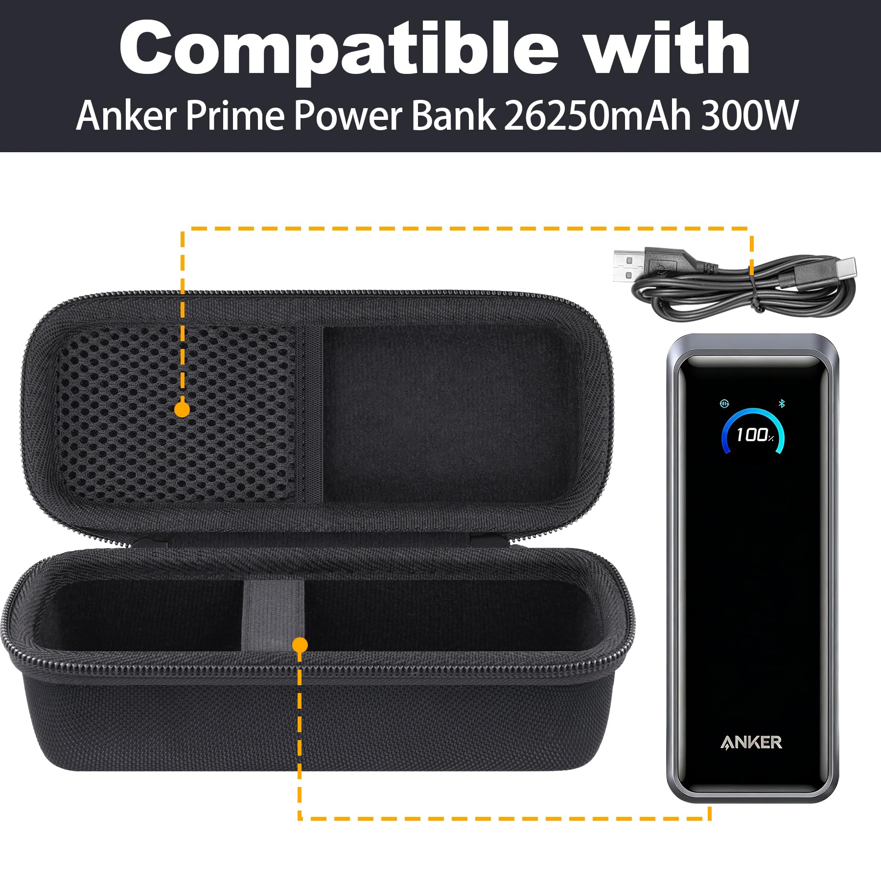 for Anker Prime Power Bank 26250mAh 300W Portable Charger Hard Travel Case,Portable Case Compatible with 26,250mAh 3-Port Portable Charger with 300W Max Output(Only Case)